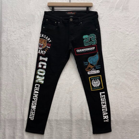 Copper Rivet Other - Copper Rivet Jeans Mens 32x30 Black Patchwork Graphic Skinny Denim